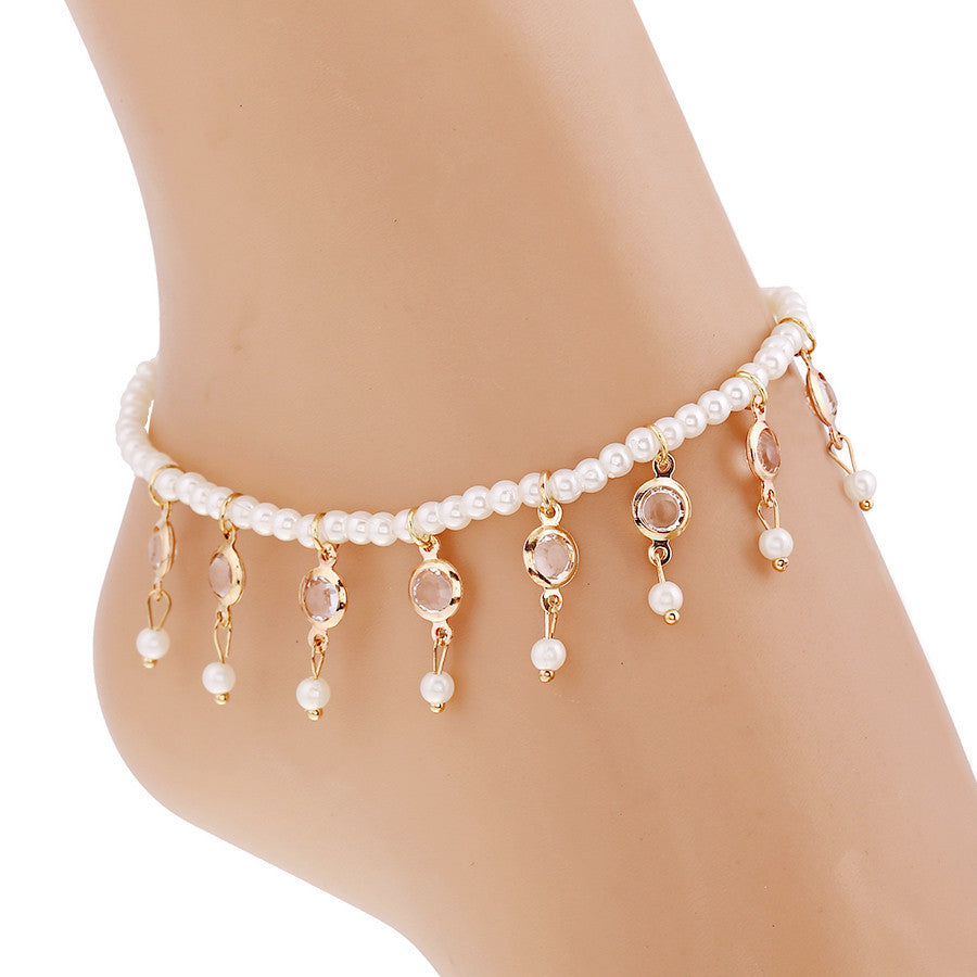 Atlantis Dream Pearl Crystal Tassel Elastic Anklet
