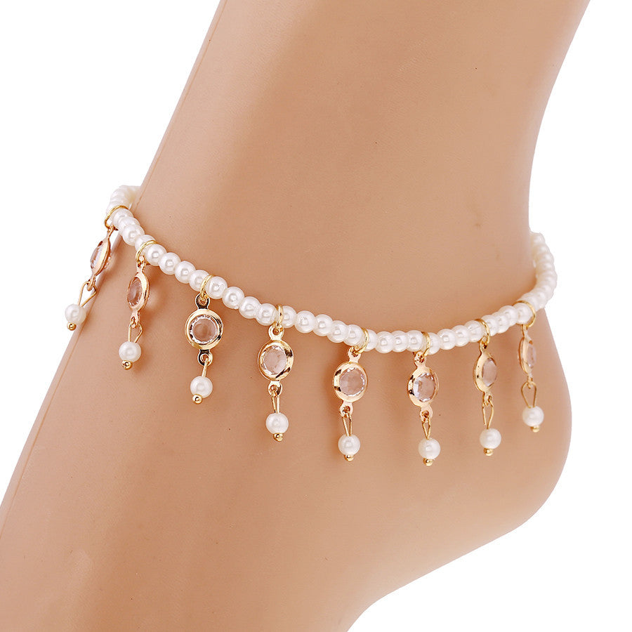 Atlantis Dream Pearl Crystal Tassel Elastic Anklet