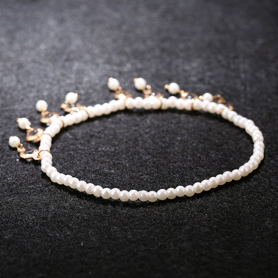 Atlantis Dream Pearl Crystal Tassel Elastic Anklet