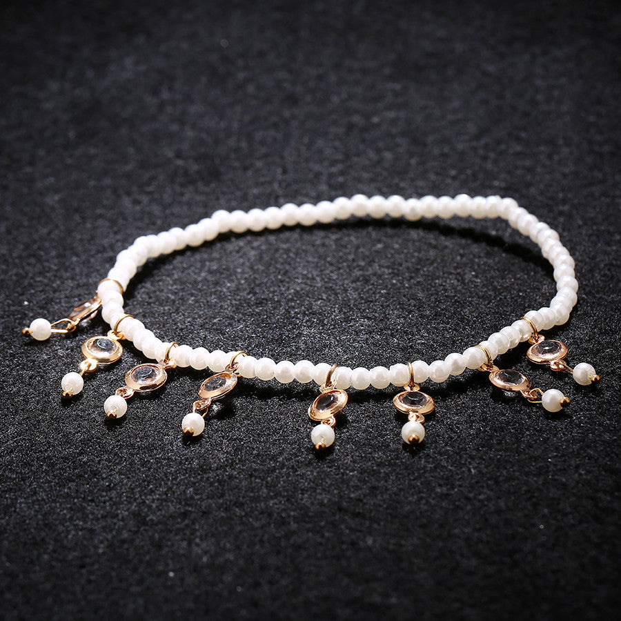 Atlantis Dream Pearl Crystal Tassel Elastic Anklet