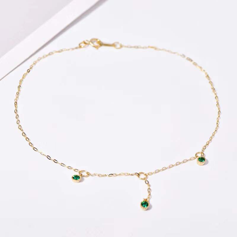 Moroccan Emerald 925 14K Gold Anklet